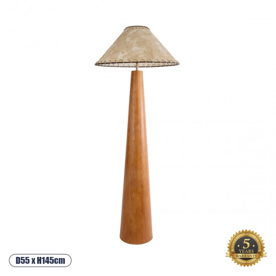 GloboStar® MASPALOMAS 02292 Boho Επιδαπέδιο Φωτιστικό Μονόφωτο 1 x E27 AC220-240V IP20 - Φ55 x Υ145cm - Μπεζ Ξύλινο Καμπάνα - 5 Χρόνια Εγγύηση