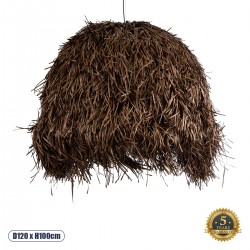 GloboStar® GUADELOUPE 02295 Boho Κρεμαστό Φωτιστικό Οροφής Μονόφωτο 1 x E27 AC220-240V IP20 - Φ120 x Υ100cm - Καφέ Σκούρο Φυσική Ράφια Νήμα Πλέγμα Καμπάνα - 5 Χρόνια Εγγύηση