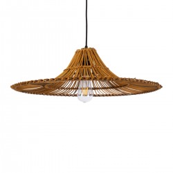 GloboStar® PALERMO 02310 Boho Κρεμαστό Φωτιστικό Οροφής Μονόφωτο 1 x E27 AC220-240V IP20 - Φ60 x Υ18cm - Μπεζ Καφέ Ξύλινο Μπαμπού Πλέγμα - 5 Χρόνια Εγγύηση