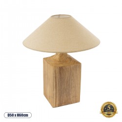 GloboStar® LAFRONTERA 02313 Boho Επιτραπέζιο Φωτιστικό Μονόφωτο 1 x E27 AC220-240V IP20 - Φ50 x Υ60cm - Μπεζ Ξύλινο Καμπάνα - 5 Χρόνια Εγγύηση