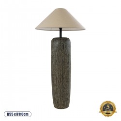 GloboStar® OLIANA 02315 Boho Επιδαπέδιο Φωτιστικό Μονόφωτο 1 x E27 AC220-240V IP20 - Φ55 x Υ110cm - Γκρι Ανθρακί Κεραμικό με Μπεζ Υφασμάτινο Καπέλο - 5 Χρόνια Εγγύηση