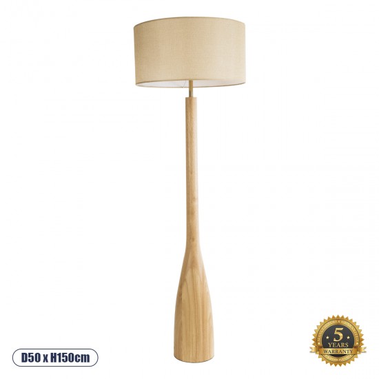 GloboStar® BERKBAY 02318 Boho Επιδαπέδιο Φωτιστικό Μονόφωτο 1 x E27 AC220-240V IP20 - Φ50 x Υ150cm - Μπεζ Ξύλινο με Μπεζ Υφασμάτινο Καπέλο - 5 Χρόνια Εγγύηση