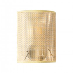 GloboStar® SAOTOME 02321 Boho Φωτιστικό Τοίχου - Απλίκα Μονόφωτο 1 x E27 AC 220-240V IP20 - Μ20 x Π10 x Υ25cm - Μπεζ Ξύλινο Μπαμπού Πλέγμα - 5 Χρόνια Εγγύηση