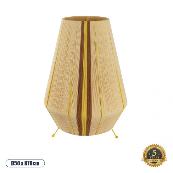 GloboStar® SALERNO 02331 Boho Επιδαπέδιο Φωτιστικό Μονόφωτο 1 x E27 AC220-240V IP20 - Φ50 x Υ70cm - Μπεζ με Καφε και Κίτρινο Λεπτό Νήμα Βαμβακερό Πλέγμα - 5 Χρόνια Εγγύηση