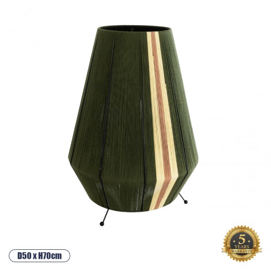 GloboStar® SALERNO 02332 Boho Επιτραπέζιο Φωτιστικό Μονόφωτο 1 x E27 AC220-240V IP20 - Φ50 x Υ70cm - Πράσινο με Μπεζ και Καφέ Λεπτό Νήμα Βαμβακερό Πλέγμα - 5 Χρόνια Εγγύηση