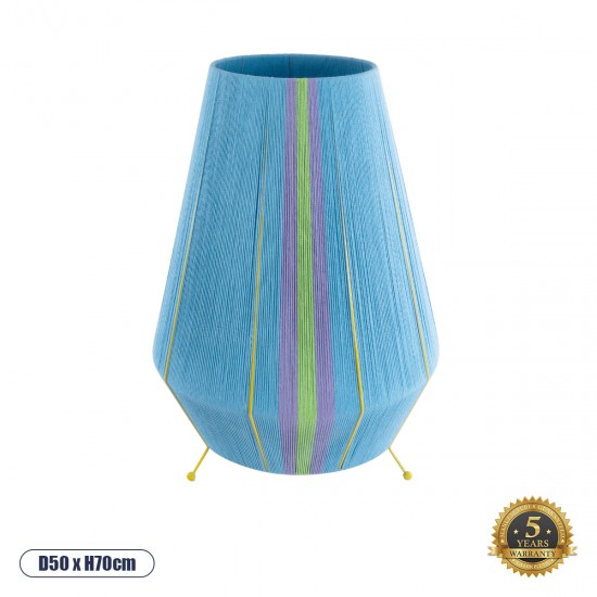 GloboStar® SALERNO 02333 Boho Επιδαπέδιο Φωτιστικό Μονόφωτο 1 x E27 AC220-240V IP20 - Φ50 x Υ70cm - Γαλάζιο με Μωβ και Πράσινο με Κίτρινες Λεπτομέριες Λεπτό Νήμα Βαμβακερό Πλέγμα - 5 Χρόνια Εγγύηση