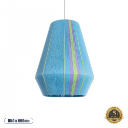 GloboStar® SALERNO 02336 Boho Κρεμαστό Φωτιστικό Οροφής Μονόφωτο 1 x E27 AC220-240V IP20 - Φ50 x Υ60cm - Γαλάζιο με Μωβ και Πράσινο με Κίτρινες Λεπτομέριες Λεπτό Νήμα Βαμβακερό Πλέγμα - 5 Χρόνια Εγγύηση