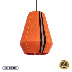 GloboStar® SALERNO 02337 Boho Κρεμαστό Φωτιστικό Οροφής Μονόφωτο 1 x E27 AC220-240V IP20 - Φ50 x Υ60cm - Πορτοκαλί με Μαύρο και Καφέ με Κίτρινες Λεπτομέριες Λεπτό Νήμα Βαμβακερό Πλέγμα - 5 Χρόνια Εγγύηση