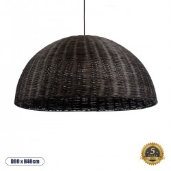 GloboStar® MONTANA 02382 Boho Κρεμαστό Φωτιστικό Οροφής Μονόφωτο 1 x E27 AC220-240V IP20 - Φ80 x Υ40cm - Σκούρο Καφέ Μπαμπού Πλέγμα Καμπάνα - 5 Χρόνια Εγγύηση
