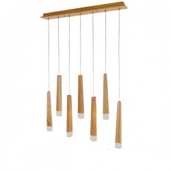 GloboStar® CALISTA 10001253 Μοντέρνο Κρεμαστό Φωτιστικό Οροφής Πολύφωτο 7 x LED με Ενσωματωμένο Φωτισμό LED 3000k Μπεζ Ξύλινο Μ70 x Π8 x Υ33cm