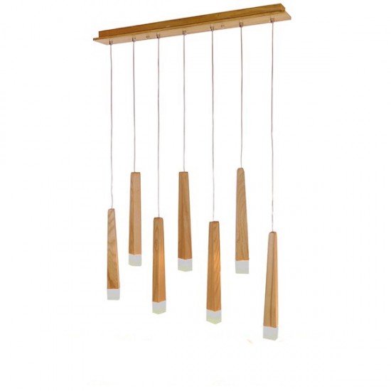 GloboStar® CALISTA 10001253 Μοντέρνο Κρεμαστό Φωτιστικό Οροφής Πολύφωτο 7 x LED με Ενσωματωμένο Φωτισμό LED 3000k Μπεζ Ξύλινο Μ70 x Π8 x Υ33cm