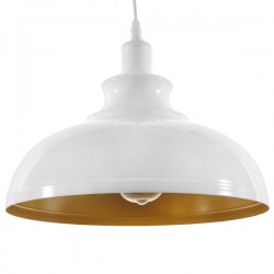 GloboStar® ANDY 00999 Μοντέρνο Κρεμαστό Φωτιστικό Οροφής Μονόφωτο Λευκό Χρυσό Μεταλλικό Καμπάνα Φ35 x Υ28cm