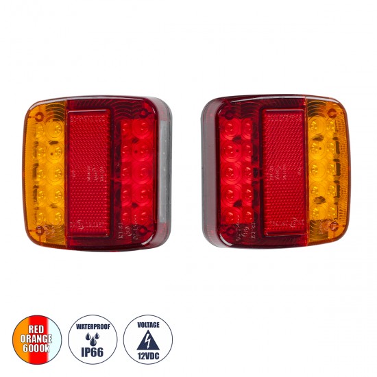GloboStar® 79930 Ζευγάρι Universal Φανάρια για Τρέιλερ LED - DC 12V - Κόκκινο - Πορτοκαλί - Λευκό - Αδιάβροχα IP66 - Μ10.3 x Π10.3 x Υ3cm - 1 Χρόνο Εγγύηση