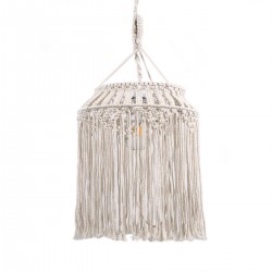 GloboStar® ALGERIA 36202 Boho - Μακραμέ - Macrame Κρεμαστό Φωτιστικό Οροφής Μονόφωτο 1 x E27 Πλεκτό Χειροποίητο Μπεζ Υφασμάτινο με Σχοινί Φ40 x Υ50cm