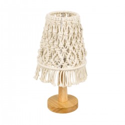 GloboStar® RWANDA 36210 Vintage Επιτραπέζιο Φωτιστικό Πορτατίφ Μονόφωτο Boho - Μακραμέ Πλεκτό Χειροποίητο Μπεζ Υφασμάτινο με Σχοινί Φ15 x Υ30cm
