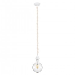 GloboStar® 36215 SHAQRA Κρεμαστό Φωτιστικό Οροφής Ανάρτηση Boho - Μακραμέ Πλεκτό Χειροποίητο με Λευκό Ντουί 1 x E27 για Τοποθέτηση Καπέλων Φωτιστικών Μονόφωτο Μπεζ Υφασμάτινο με Σχοινί Φ4 x Y110cm