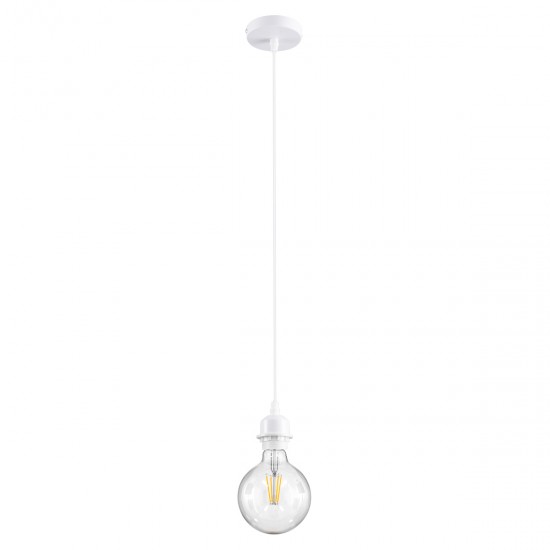GloboStar® 36217 HANNA Μοντέρνο Κρεμαστό Φωτιστικό Οροφής Ανάρτηση με Λευκό Ντουί 1 x E27 για Τοποθέτηση Καπέλων Φωτιστικών Μονόφωτο Λευκό Φ4 x Y110cm