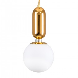 GloboStar® MAVERICK 00943 Μοντέρνο Κρεμαστό Φωτιστικό Οροφής Μονόφωτο 1 x E27 Χρυσό Μεταλλικό Γυάλινο Μπάλα Φ15 x Υ33cm