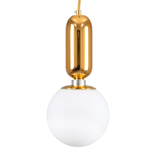 GloboStar® MAVERICK 00943 Μοντέρνο Κρεμαστό Φωτιστικό Οροφής Μονόφωτο 1 x E27 Χρυσό Μεταλλικό Γυάλινο Μπάλα Φ15 x Υ33cm