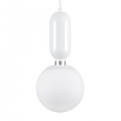 GloboStar® MAVERICK 00944 Μοντέρνο Κρεμαστό Φωτιστικό Οροφής Μονόφωτο 1 x E27 Λευκό Μεταλλικό Γυάλινο Μπάλα Φ15 x Υ33cm