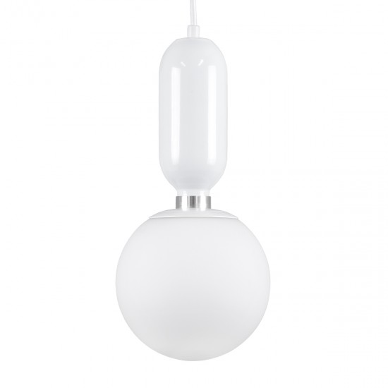 GloboStar® MAVERICK 00944 Μοντέρνο Κρεμαστό Φωτιστικό Οροφής Μονόφωτο 1 x E27 Λευκό Μεταλλικό Γυάλινο Μπάλα Φ15 x Υ33cm