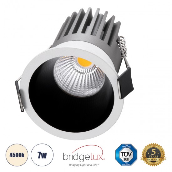 GloboStar® MICRO-B 60240 Χωνευτό LED Spot Downlight TrimLess Φ6cm 7W 910lm 38° AC 220-240V IP20 Φ6 x Υ7.8cm - Στρόγγυλο - Λευκό με Μαύρο Κάτοπτρο - Φυσικό Λευκό 4500K - Bridgelux COB - 5 Years Warranty