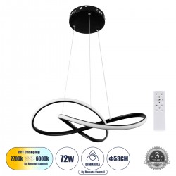 GloboStar® DEXTER 61049 Κρεμαστό Φωτιστικό Οροφής Design LED CCT 72W 8064lm 300° AC 220-240V - Εναλλαγή Φωτισμού μέσω Τηλεχειριστηρίου All In One Ψυχρό 6000k+Φυσικό 4500k+Θερμό 2700k Dimmable Φ56cm - Μαύρο - 3 Years Warranty