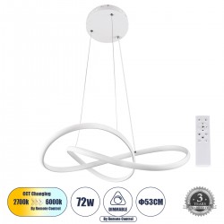 GloboStar® DEXTER 61050 Κρεμαστό Φωτιστικό Οροφής Design LED CCT 72W 8064lm 300° AC 220-240V - Εναλλαγή Φωτισμού μέσω Τηλεχειριστηρίου All In One Ψυχρό 6000k+Φυσικό 4500k+Θερμό 2700k Dimmable Φ56cm - Λευκό - 3 Years Warranty