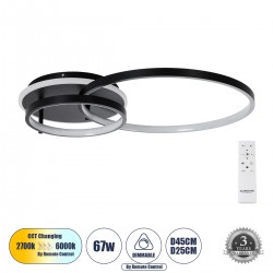 GloboStar® NEMESIS 61105 Φωτιστικό Οροφής Δαχτυλίδι-Κύκλος LED CCT 67W 7573lm 360° AC 220-240V - Εναλλαγή Φωτισμού μέσω Τηλεχειριστηρίου All In One Ψυχρό 6000k+Φυσικό 4500k+Θερμό 2700k Dimmable Φ25+45cm+BackLight - Μαύρο - 3 Years Warranty