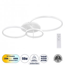 GloboStar® NEMESIS 61109 Φωτιστικό Οροφής Δαχτυλίδι-Κύκλος LED CCT 98W 11858lm 360° AC 220-240V - Εναλλαγή Φωτισμού μέσω Τηλεχειριστηρίου All In One Ψυχρό 6000k+Φυσικό 4500k+Θερμό 2700k Dimmable Φ25+35+45cm+BackLight - Λευκό - 3 Years Warranty