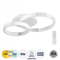 GloboStar® DIAMOND 61112 Φωτιστικό Οροφής Δαχτυλίδι-Κύκλος LED CCT 67W 8078lm 360° AC 220-240V - Εναλλαγή Φωτισμού μέσω Τηλεχειριστηρίου All In One Ψυχρό 6000k+Φυσικό 4500k+Θερμό 2700k Dimmable Φ30+40cm+BackLight - Λευκό - 3 Years Warranty