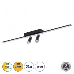 GLOBOSTAR® BARETTI 61226 Φωτιστικό Οροφής Linear Design LED CCT με Κινούμενα Σποτ LED Downlight 24W 2688lm 160° & 45° AC 220-240V IP20  - Εναλλαγή Φωτισμού μέσω Διακόπτη On/Off All In One Ψυχρό 6000k+Φυσικό 4500k+Θερμό 2700k Dimmable - Μ80 x Π5.5 x Υ5