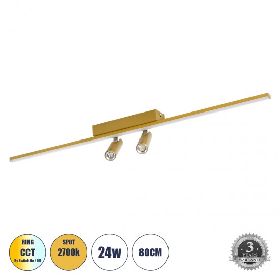 GLOBOSTAR® BARETTI 61228 Φωτιστικό Οροφής Linear Design LED CCT με Κινούμενα Σποτ LED Downlight 24W 2688lm 160° & 45° AC 220-240V IP20  - Εναλλαγή Φωτισμού μέσω Διακόπτη On/Off All In One Ψυχρό 6000k+Φυσικό 4500k+Θερμό 2700k Dimmable - Μ80 x Π5.5 x Υ5