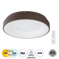 GloboStar® SALEM 61236 Πλαφονιέρα Οροφής Δαχτυλίδι-Κύκλος LED CCT 75W 8625lm 120° AC 220-240V - Εναλλαγή Φωτισμού μέσω Τηλεχειριστηρίου All In One Ψυχρό 6000k+Φυσικό 4500k+Θερμό 2700k Dimmable Φ45cm - Καφέ Χάλκινο - 3 Years Warranty