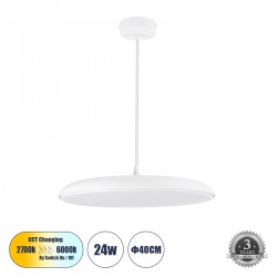 GloboStar® BARON 61255 Κρεμαστή Πλαφονιέρα Οροφής LED CCT 24W 2880lm 120° AC 220-240V - Εναλλαγή Φωτισμού μέσω Διακόπτη On/Off All In One Ψυχρό 6000k+Φυσικό 4500k+Θερμό 2700k Φ40 x Υ10cm - Λευκό - 3 Years Warranty