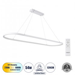 GloboStar® BOLIVAR 61272 Κρεμαστό Φωτιστικό Οροφής Design LED CCT 54W 6210lm 300° AC 220-240V - Εναλλαγή Φωτισμού μέσω Τηλεχειριστηρίου All In One Ψυχρό 6000k+Φυσικό 4500k+Θερμό 2700k Dimmable Μ120 x Π30 x Υ2cm - Λευκό - 3 Years Warranty
