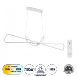 GloboStar® DOLORES 61280 Κρεμαστό Φωτιστικό Οροφής Design LED CCT 105W 11760lm 300° AC 220-240V - Εναλλαγή Φωτισμού μέσω Τηλεχειριστηρίου All In One Ψυχρό 6000k+Φυσικό 4500k+Θερμό 2700k Dimmable Μ110 x Π17 x Υ17.5cm - Λευκό - 3 Years Warranty
