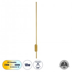 GloboStar® HARLEM 61336 Φωτιστικό Τοίχου - Απλίκα Design LED CCT 18W 2160lm 120° AC 220-240V - Εναλλαγή Φωτισμού μέσω Διακόπτη On/Off All In One Ψυχρό 6000k+Φυσικό 4500k+Θερμό 2700k Μ5 x Π4 x Υ120cm - Χρυσό - 3 Years Warranty