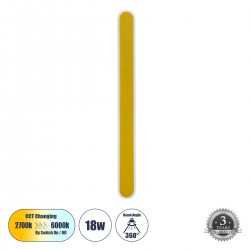 GloboStar® HOUSTON 61348 Φωτιστικό Τοίχου - Απλίκα Design LED CCT 18W 2160lm 360° AC 220-240V - Εναλλαγή Φωτισμού μέσω Διακόπτη On/Off All In One Ψυχρό 6000k+Φυσικό 4500k+Θερμό 2700k Μ6 x Π3 x Υ60cm - Χρυσό - 3 Years Warranty