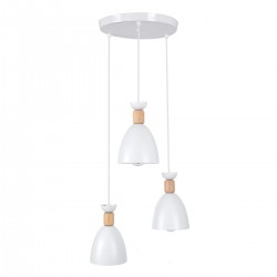 GloboStar® AVA 61573 Μοντέρνο Κρεμαστό Φωτιστικό Οροφής Τρίφωτο 3 x E27 Λευκό Μεταλλικό Καμπάνα με Ξύλινη Λεπτομέρεια Φ35 x Υ130cm