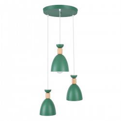 GloboStar® AVA 61575 Μοντέρνο Κρεμαστό Φωτιστικό Οροφής Τρίφωτο 3 x E27 Πράσινο Κυπαρισσί Μεταλλικό Καμπάνα με Ξύλινη Λεπτομέρεια Φ35 x Υ130cm