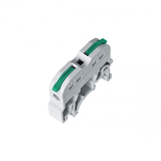 GloboStar® FAST-CONNECT 69902 Μονή Κλέμα Ράγας Ταχείας Σύνδεσης & Διακλάδωσης Καλωδίων για Ηλεκτρολογικούς Πίνακες - 1 x Είσοδος & 1 x Έξοδος με Συμβατή Διατομή Καλωδίων 0.2mm² έως 4mm² - 600V 32A Max - Μ4.5 x Π1 x Υ3.2cm - Γκρι & Πράσινο - Πα