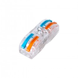 GloboStar® FAST-CONNECT 69907 Διπλή Κλέμα Ταχείας Σύνδεσης & Διακλάδωσης Καλωδίων - 2 x Είσοδοι & 2 x Έξοδοι με Συμβατή Διατομή Καλωδίων 0.08mm² έως 2.5mm² - 250V/4KV 32A Max - Μ2 x Π4 x Υ1.5cm - Διάφανο με Πορτοκαλί & Μπλε - Πακέτο 5 Τεμαχίων