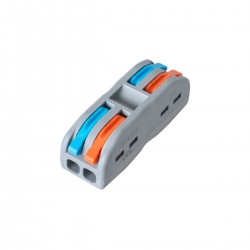 GloboStar® FAST-CONNECT 69911 Διπλή Κλέμα Ταχείας Σύνδεσης & Διακλάδωσης Καλωδίων - 2 x Είσοδοι & 2 x Έξοδοι με Συμβατή Διατομή Καλωδίων 0.08mm² έως 2.5mm² - 250V/4KV 32A Max - Μ2 x Π4 x Υ1.5cm - Γκρι με Πορτοκαλί & Μπλε - Πακέτο 5 Τεμαχίων - 