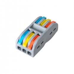 GloboStar® FAST-CONNECT 69912 Τριπλή Κλέμα Ταχείας Σύνδεσης & Διακλάδωσης Καλωδίων - 3 x Είσοδοι & 3 x Έξοδοι με Συμβατή Διατομή Καλωδίων 0.08mm² έως 2.5mm² - 250V/4KV 32A Max - Μ4 x Π4 x Υ1.5cm - Γκρι με Πορτοκαλί, Κίτρινο & Μπλε - Πακέτο 5 Τ