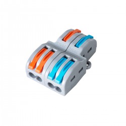 GloboStar® FAST-CONNECT 69913 Διπλή σε Τετραπλή Κλέμα Ταχείας Σύνδεσης & Διακλάδωσης Καλωδίων - 2 x Είσοδοι & 4 x Έξοδοι με Συμβατή Διατομή Καλωδίων 0.08mm² έως 2.5mm² - 250V/4KV 32A Max - Μ2.6 x Π4 x Υ1.5cm - Γκρι με Πορτοκαλί & Μπλε - Πακέτο