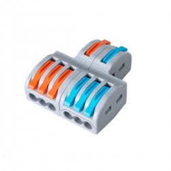 GloboStar® FAST-CONNECT 69914 Διπλή σε Εξαπλή Κλέμα Ταχείας Σύνδεσης & Διακλάδωσης Καλωδίων - 2 x Είσοδοι & 6 x Έξοδοι με Συμβατή Διατομή Καλωδίων 0.08mm² έως 2.5mm² - 250V/4KV 32A Max - Μ3.6 x Π4 x Υ1.5cm - Γκρι με Πορτοκαλί & Μπλε - Πακέτο 5
