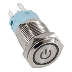 GloboStar® 70780 LED Φωτιζόμενος Διακόπτης Χωνευτός - Μπουτόν On/Off Ανοξείδωτος DC 12V με Angel Eye Αδιάβροχο Φ18mm IP67 Ψυχρό Λευκό 6000K