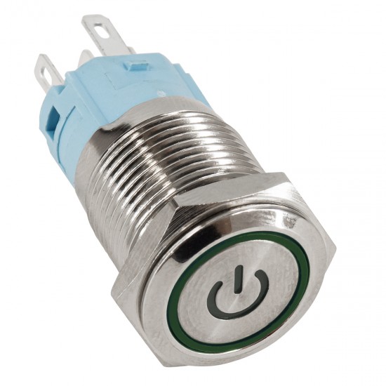 GloboStar® 70777 LED Φωτιζόμενος Διακόπτης Χωνευτός - Μπουτόν PUSH On Ανοξείδωτος AC 220-240V Αδιάβροχο IP67 Φ18mm με Angel Eye Πράσινο