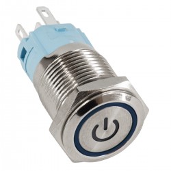 GloboStar® 70783 LED Φωτιζόμενος Διακόπτης Χωνευτός - Μπουτόν On/Off Ανοξείδωτος DC 12V με Angel Eye Αδιάβροχο Φ18mm IP67 Μπλε